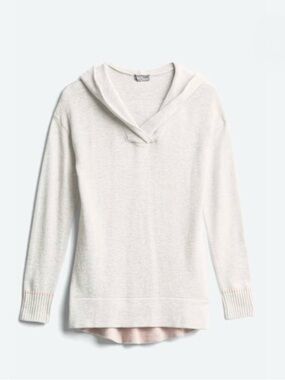 Market & Spruce Layna Hoodie Light Knit V-Neck Pullover Sweater Gray Pink Sz S